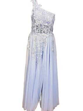 Gorgeous Sheer Midriff Sequined Applique One Shoulder Gown